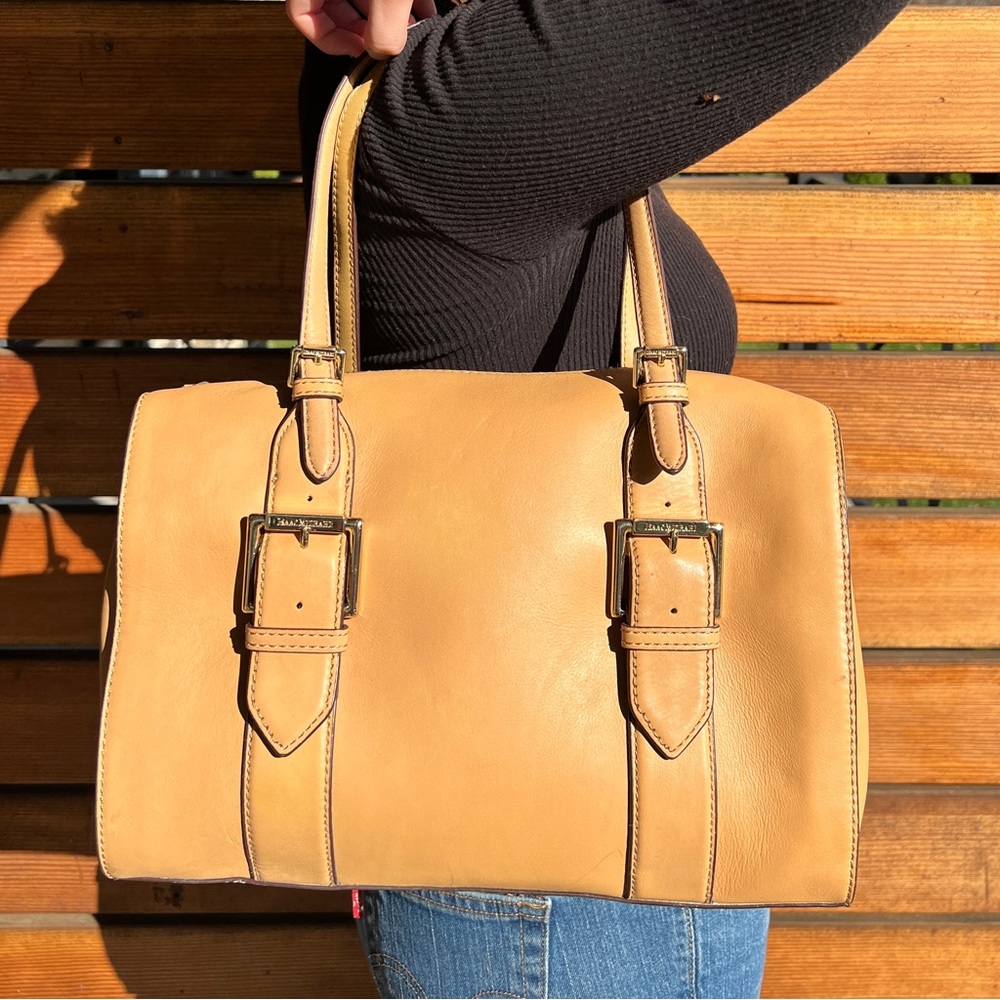 ISAAC MIZRAHI Tan Genuine Leather Spectator Bag